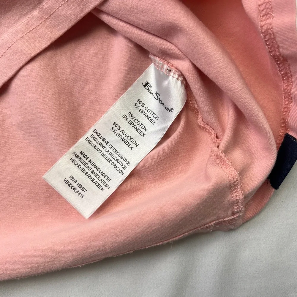 Ben Sherman Mens Pink Short Sleeve T-Shirt‎ Crew Neck Tipped Trim Size M